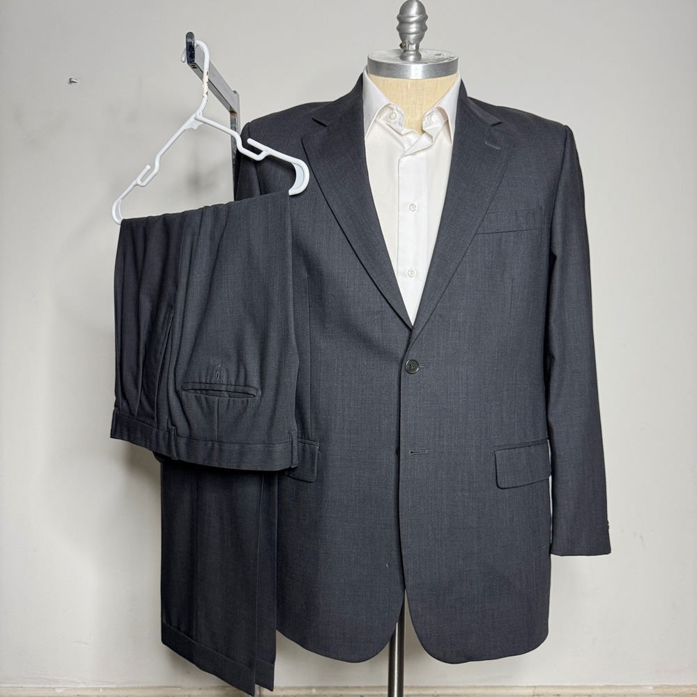 Pronto Uomo Suit Mens 44L 36W Charcoal Gray Solid Wool 2 Button Made in‎ Italy